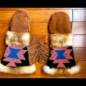 Astis Leather Gloves Beaded Fringe Small